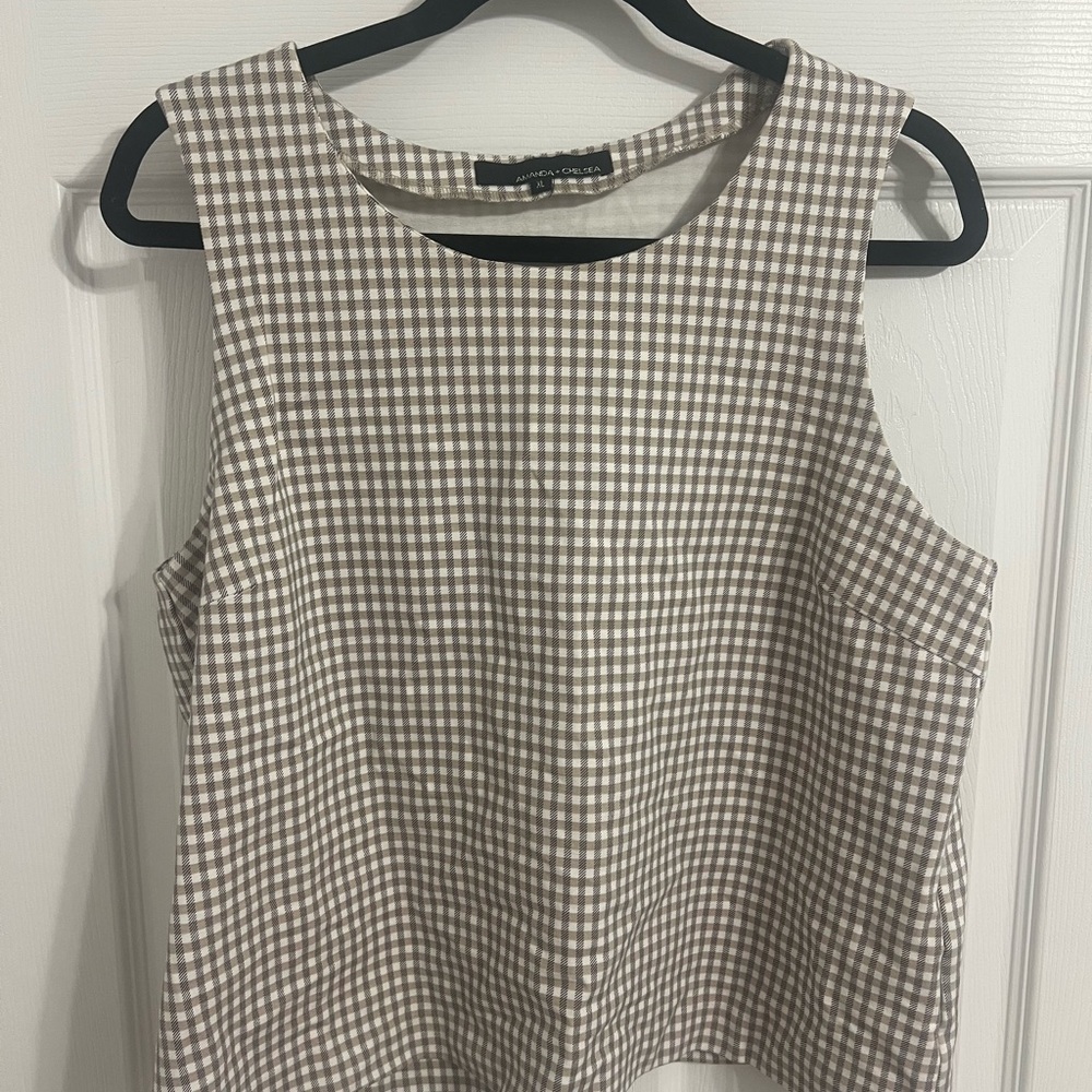Brown Gingham Sleeveless Top